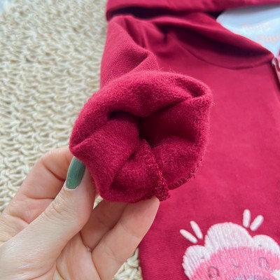 Conj. Jaqueta com Capuz Duas Florzinhas e Calça Legging - Bordo e Rose